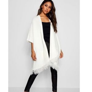 Boohoo cream cardigan with fringe